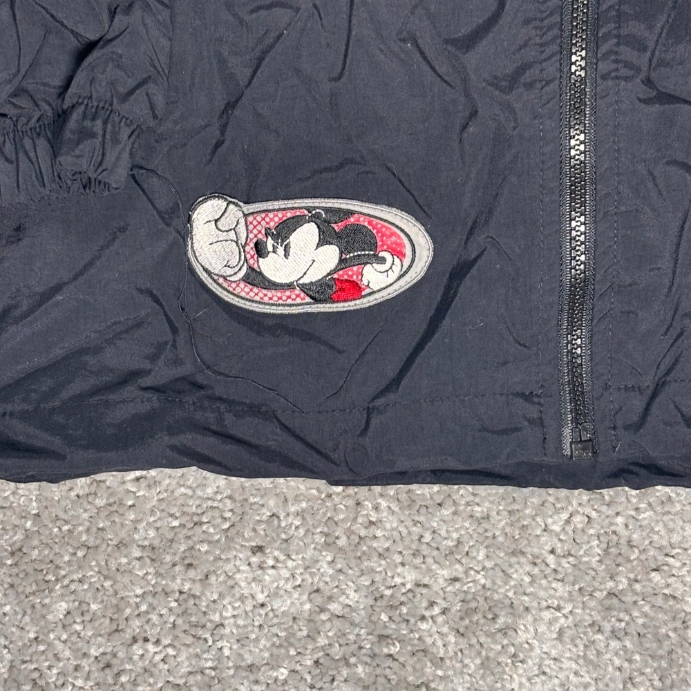 Disney Store Sport Mickey Mens Small Black Vintage Nylon Windbreaker Jacket Zip - Picture 8 of 13